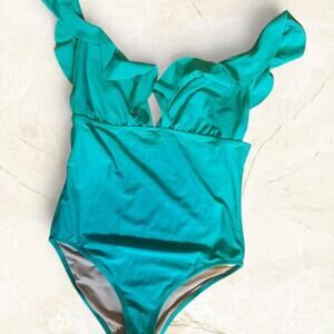 J.Crew Teal one piece swimsuit Size M Ruffle